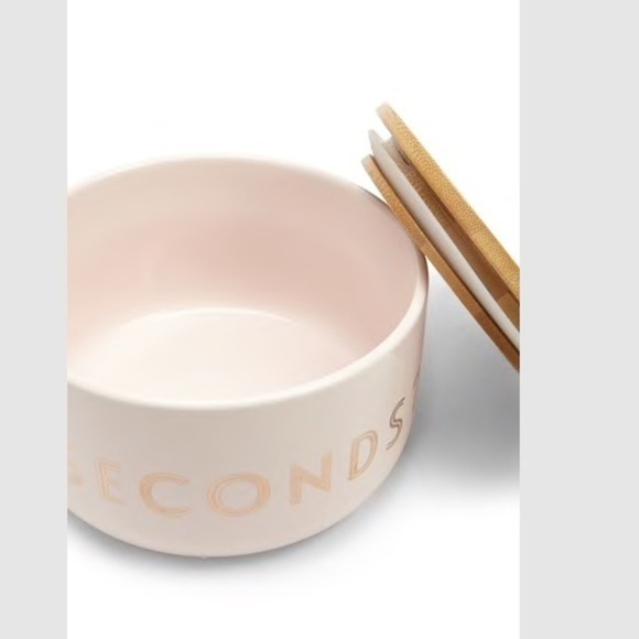 NEW Blush Pink Gold Wooden Top Food Storage Bowl - Picture 3 of 4